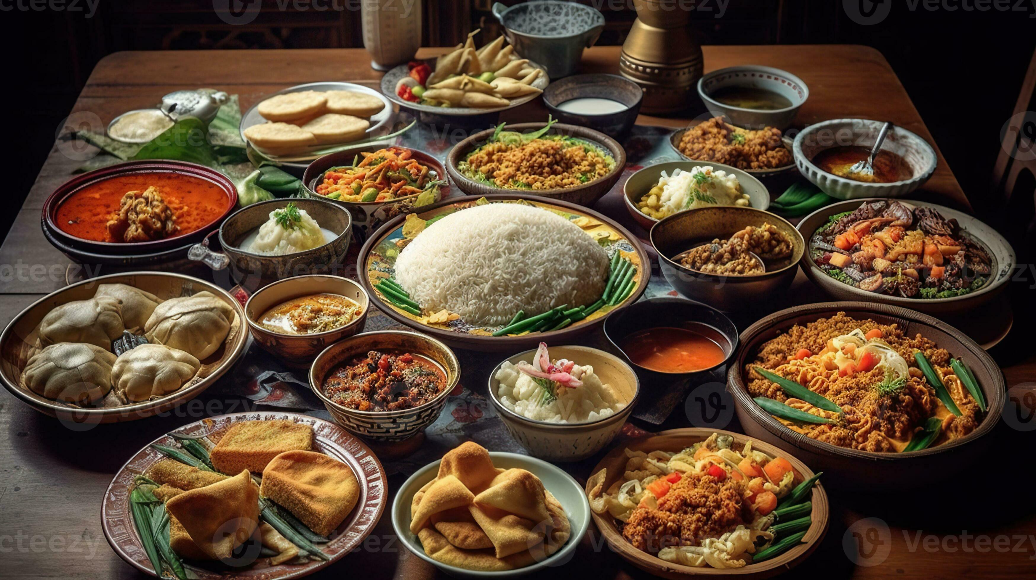 Table full of Indonesian dishes, padang style. Generative AI 29625126