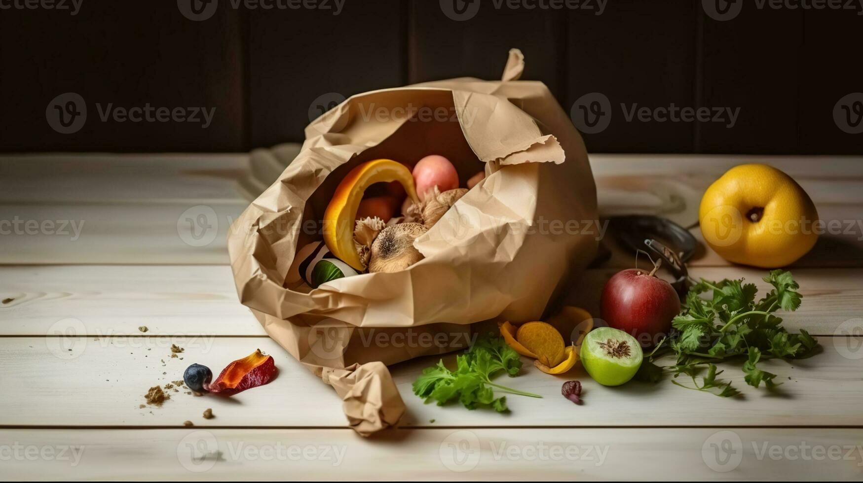 Kitchen leftovers in paper bag, Generative AI photo
