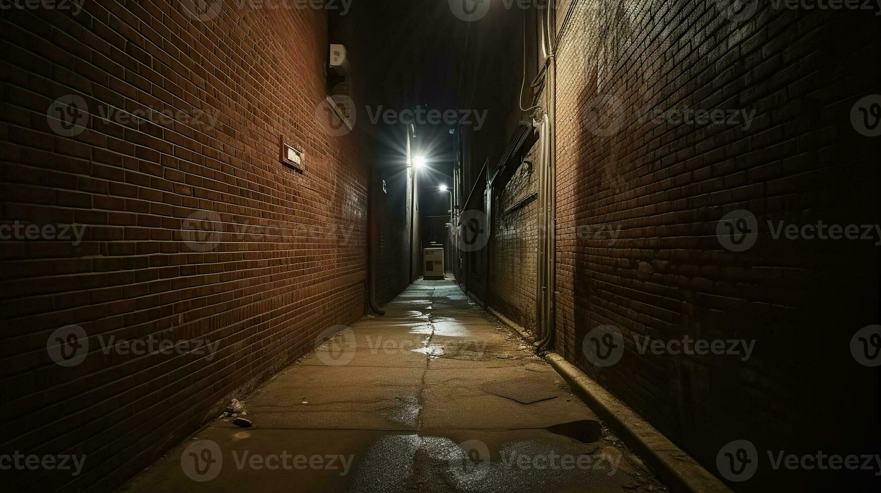 Scary empty dark alley with brick walls. Generative AI photo