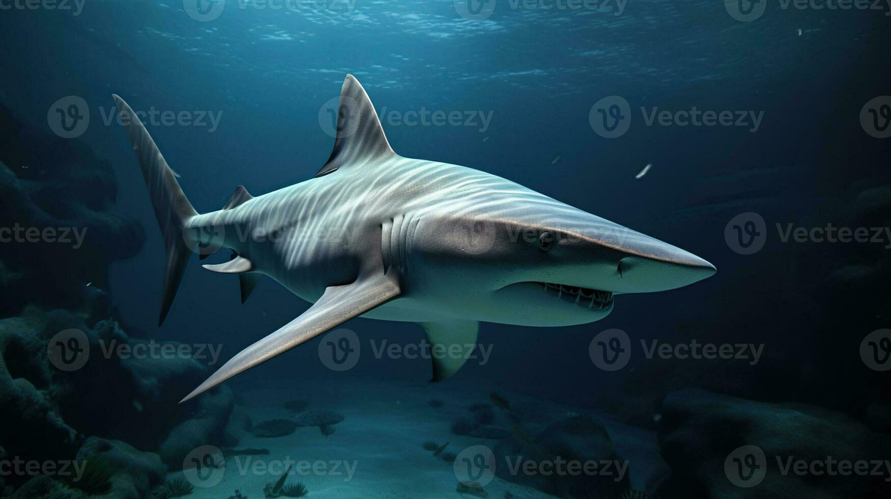 Silent Predator, Unveiling the Mysteries of the Deep Sea with the Sawtooth Shark. Generative AI photo