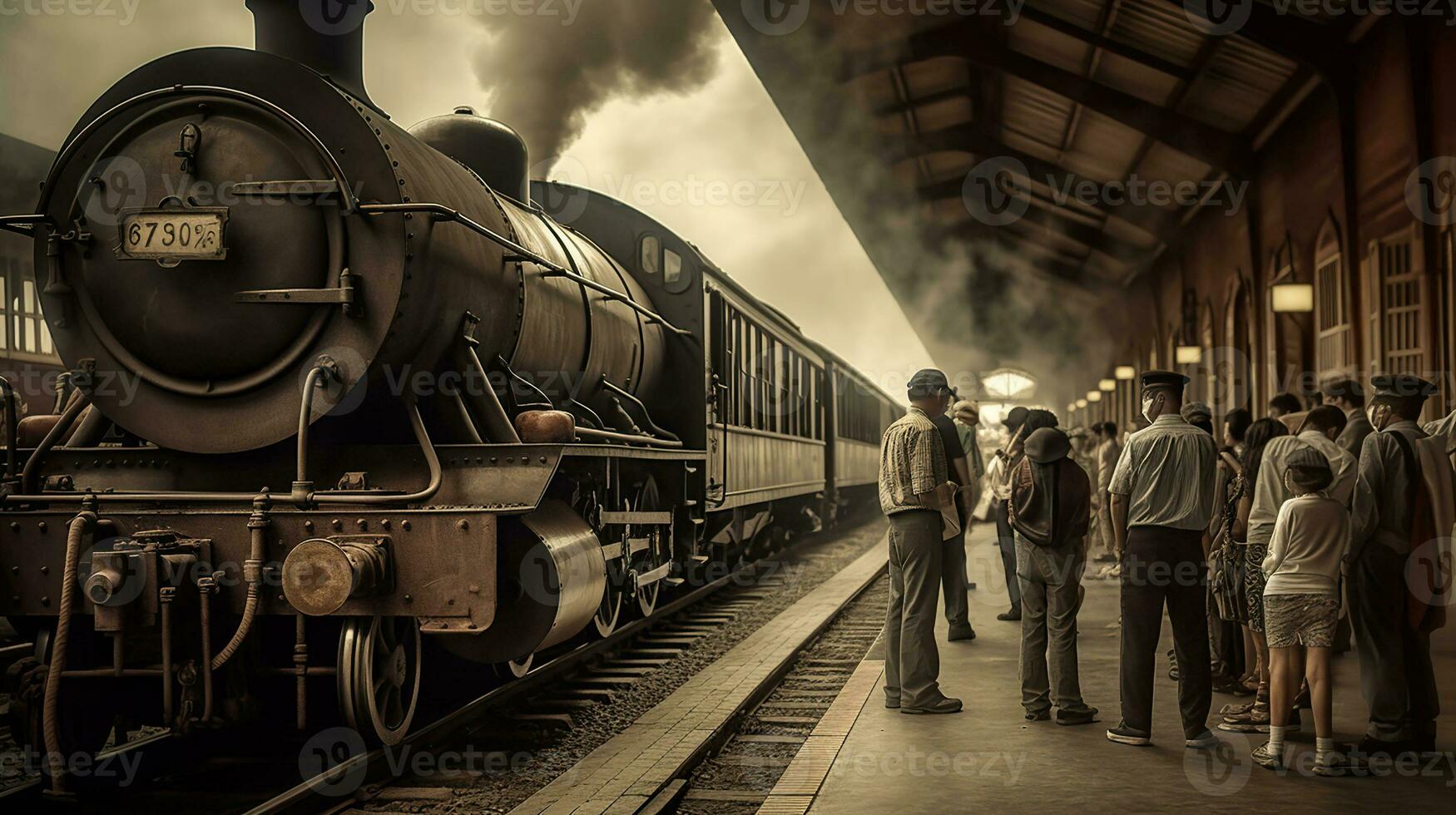 viaje a el pasado, nostalgia y aventuras a el Clásico tren estación, generativo ai foto