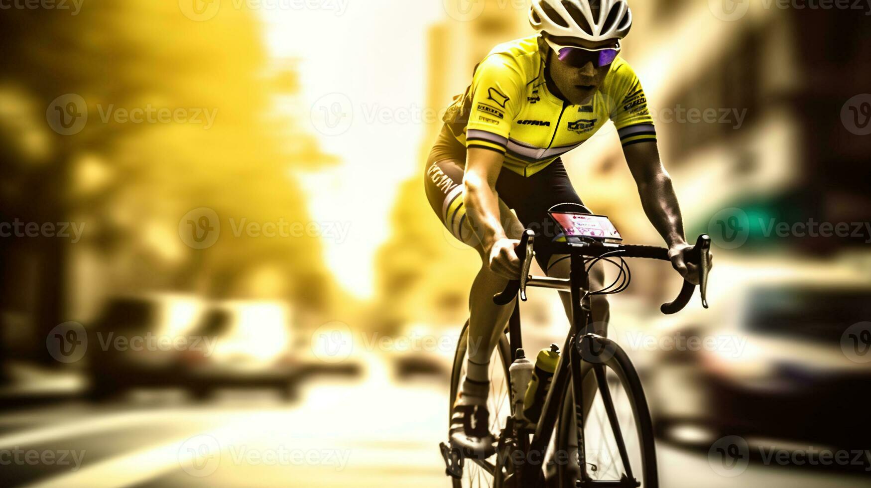 Racing Cyclist Unleashing Power on Sunlit Streets. Generative AI photo