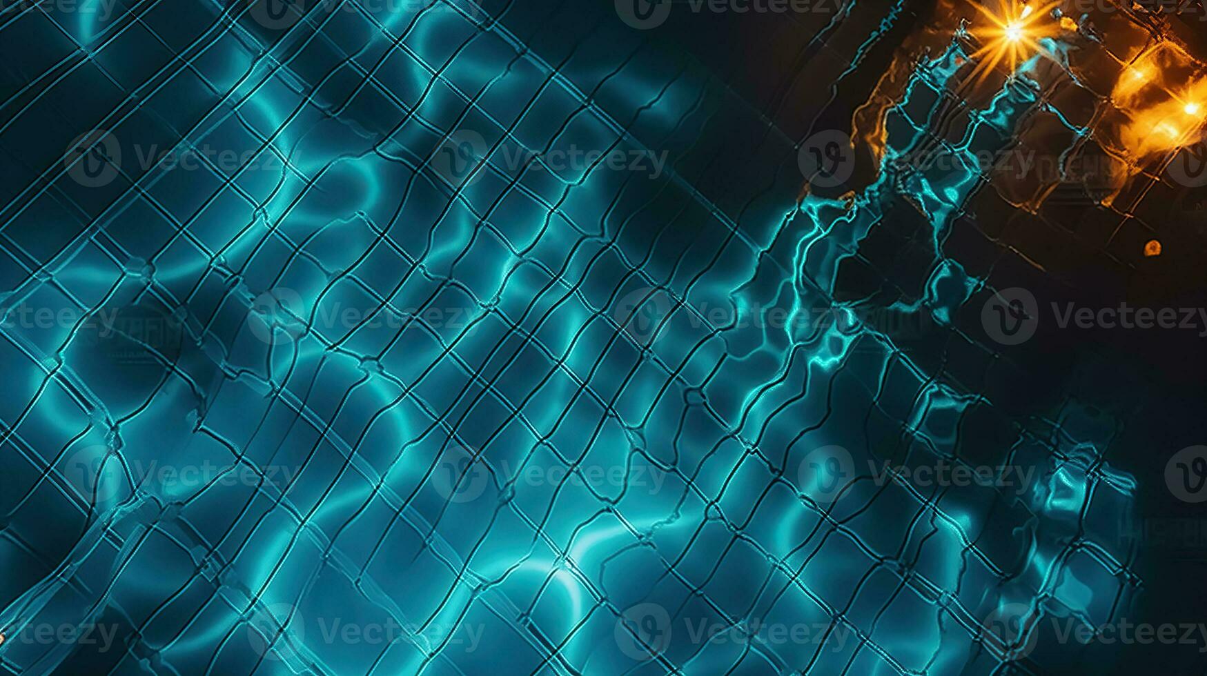 Top View of Glowing Lights Creating Reflective Magic in a Nighttime Pool, Generative AI photo