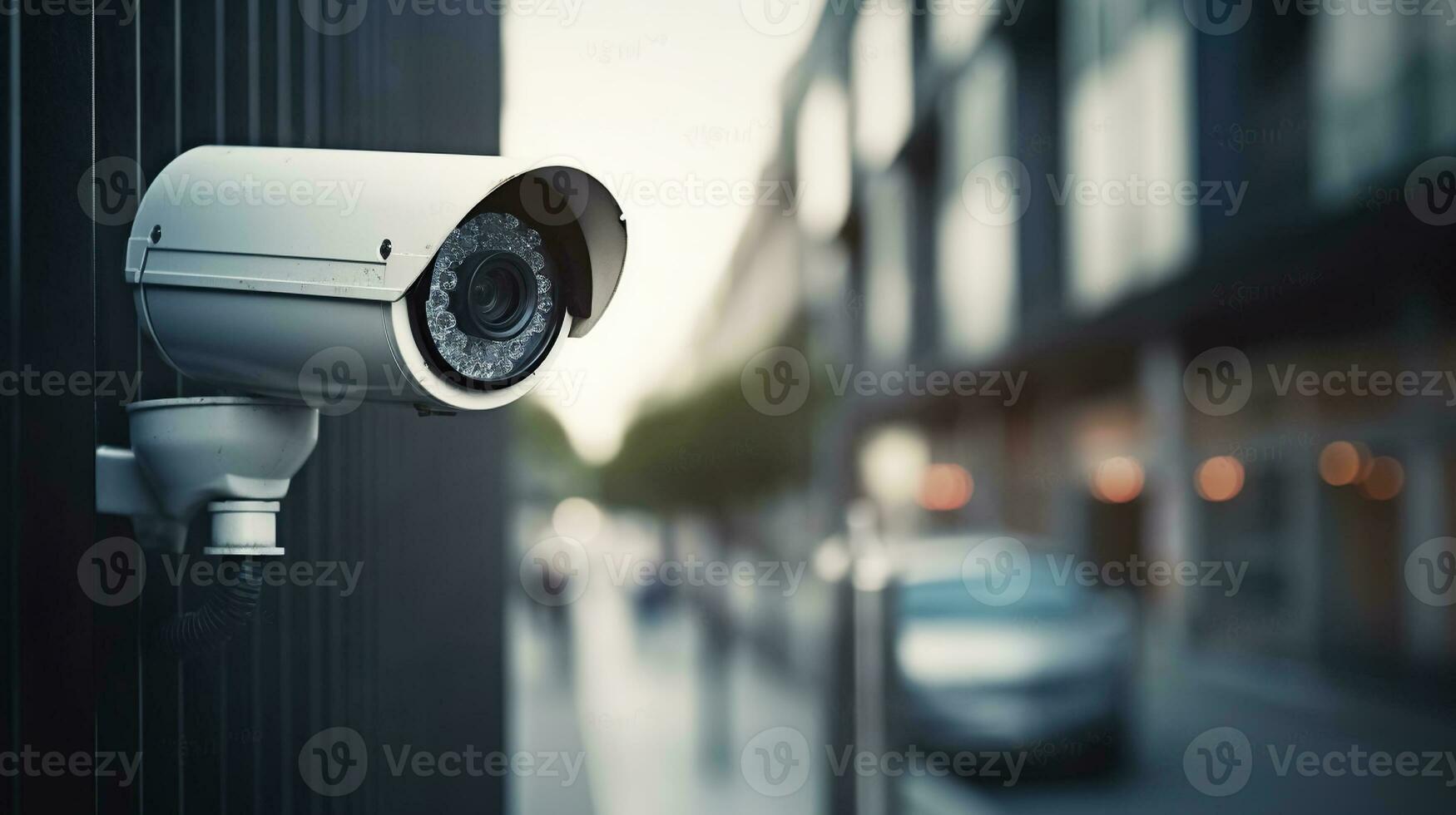 seguridad cámara en moderno edificio. profesional vigilancia cámaras cctv  en el pared en el ciudad. seguridad sistema, tecnología. vídeo equipo para  la seguridad sistema zona controlar exterior. ai generado. 24448123 Foto de