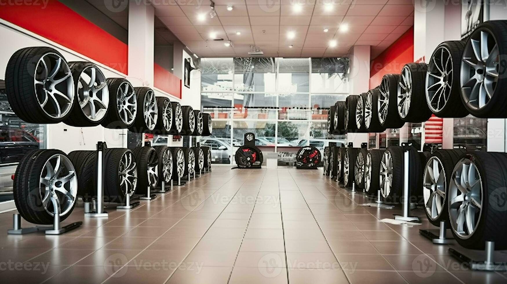 Modern tire store interior, Generative AI photo
