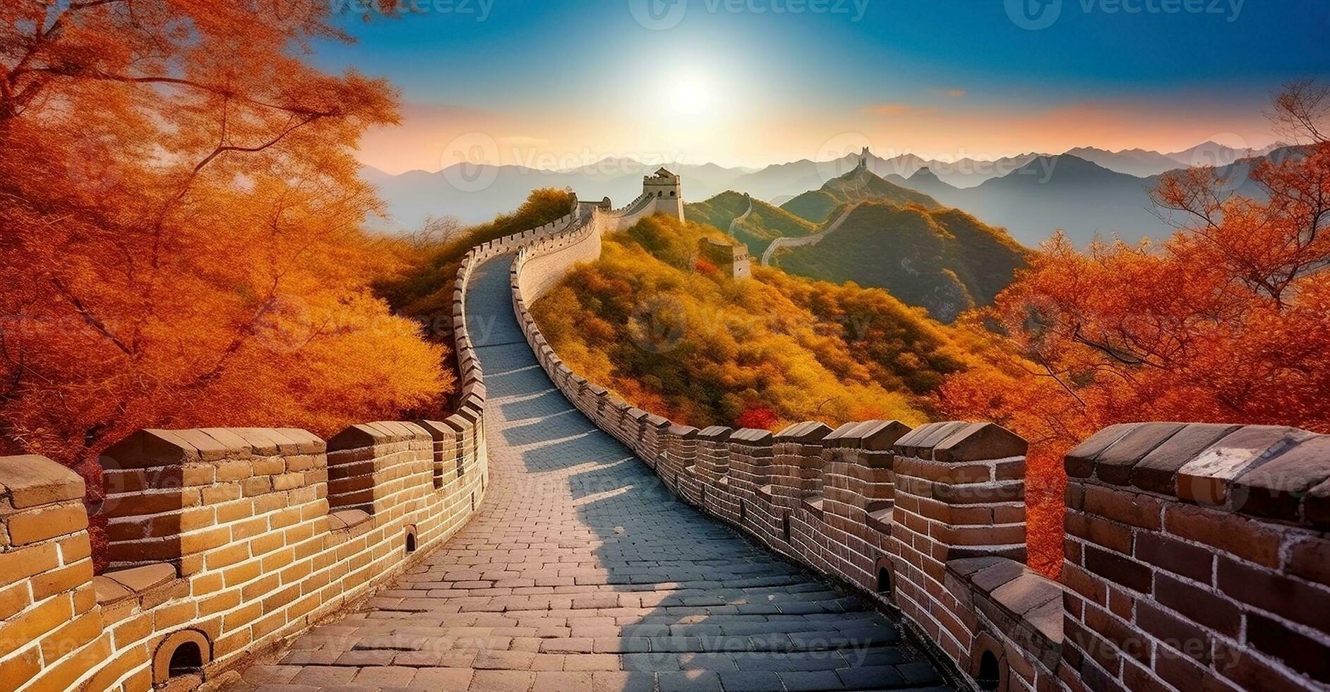 genial pared de China en hermosa otoño, generativo ai foto