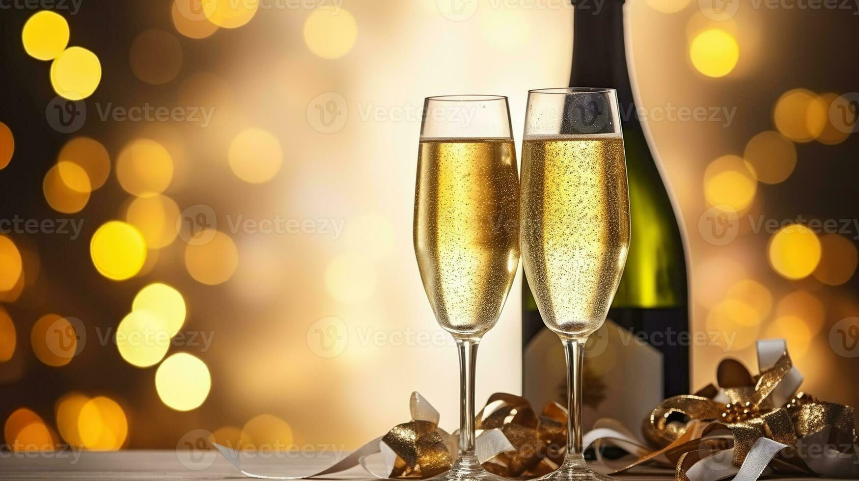Sparkling Flutes Create a Harmonious Ambience in a Joyous Holiday Setting. Generative AI photo
