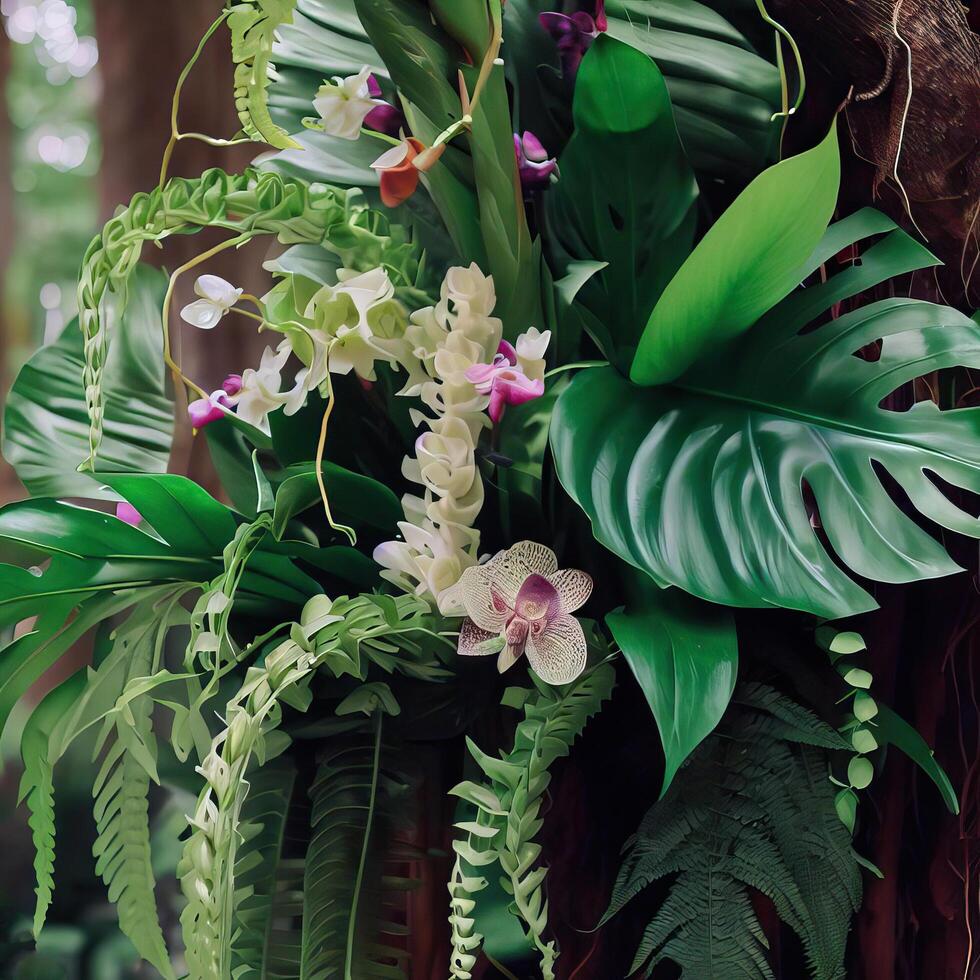Dark green leaves monstera or split leaf philodendron. photo