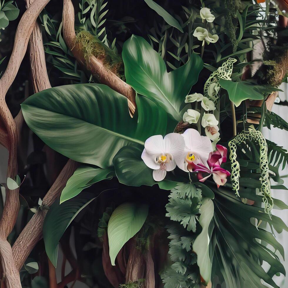 Dark green leaves monstera or split leaf philodendron. photo