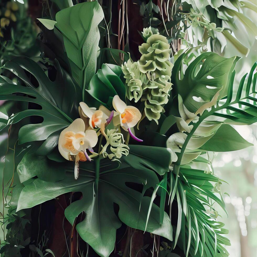 Dark green leaves monstera or split leaf philodendron light and shadow background. photo