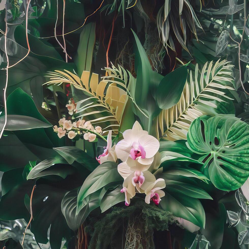 Dark green leaves monstera or split leaf philodendron light and shadow background. photo