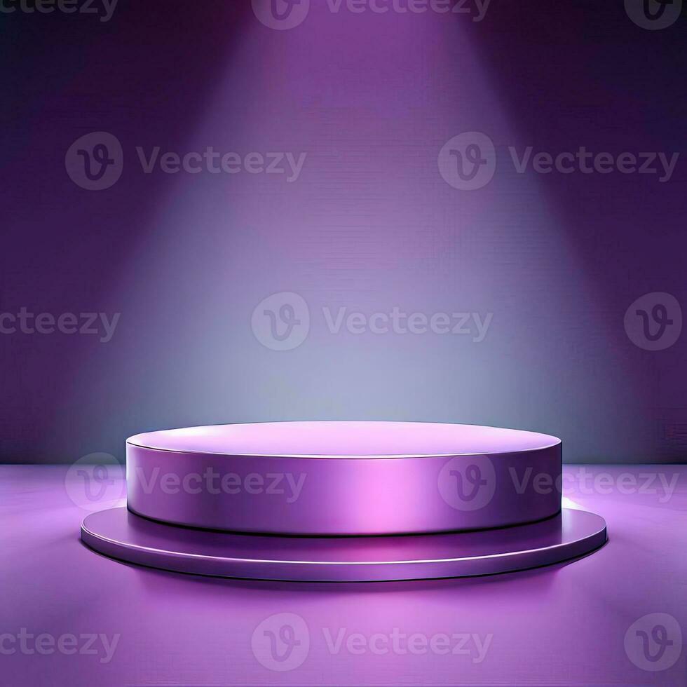 Realistic 3D purple theme podium for product display. AI Generated photo