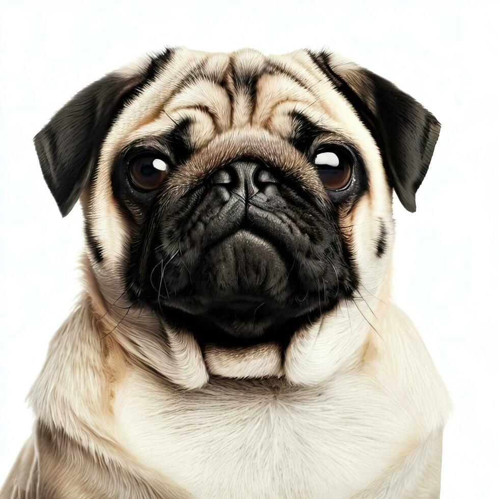 The pug dog sits and looks directly into the camera Sad big eyesGenerative AI photo