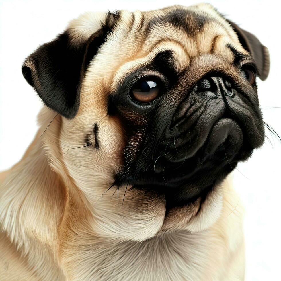 The pug dog sits and looks directly into the camera Sad big eyesGenerative AI photo