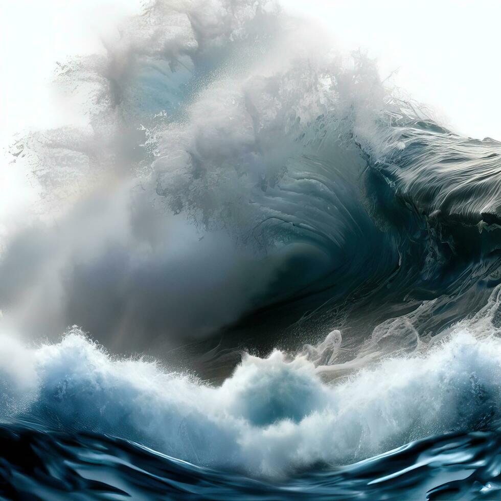 closeup of wave breaking on the rocks la runion France. Generative AI photo