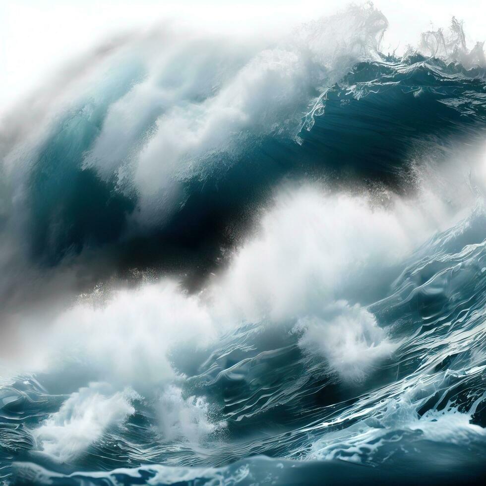 closeup of wave breaking on the rocks la runion France. Generative AI photo