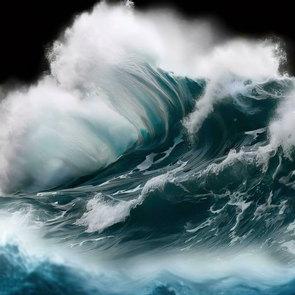 closeup of wave breaking on the rocks la runion France. Generative AI photo