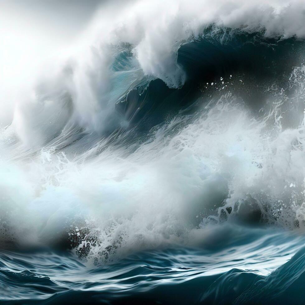 closeup of wave breaking on the rocks la runion France. Generative AI photo