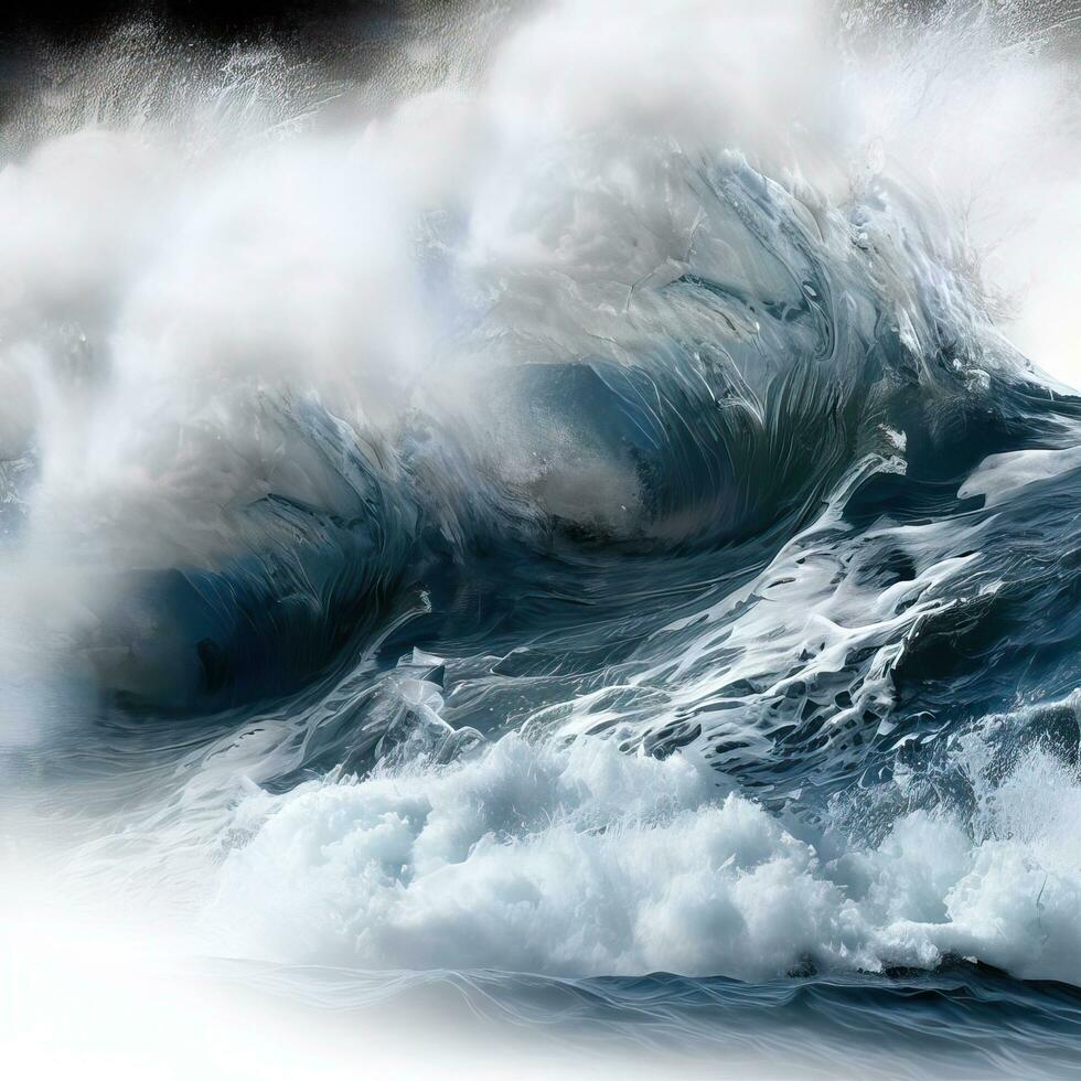 closeup of wave breaking on the rocks la runion France. Generative AI photo