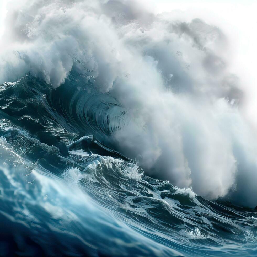 closeup of wave breaking on the rocks la runion France. Generative AI photo