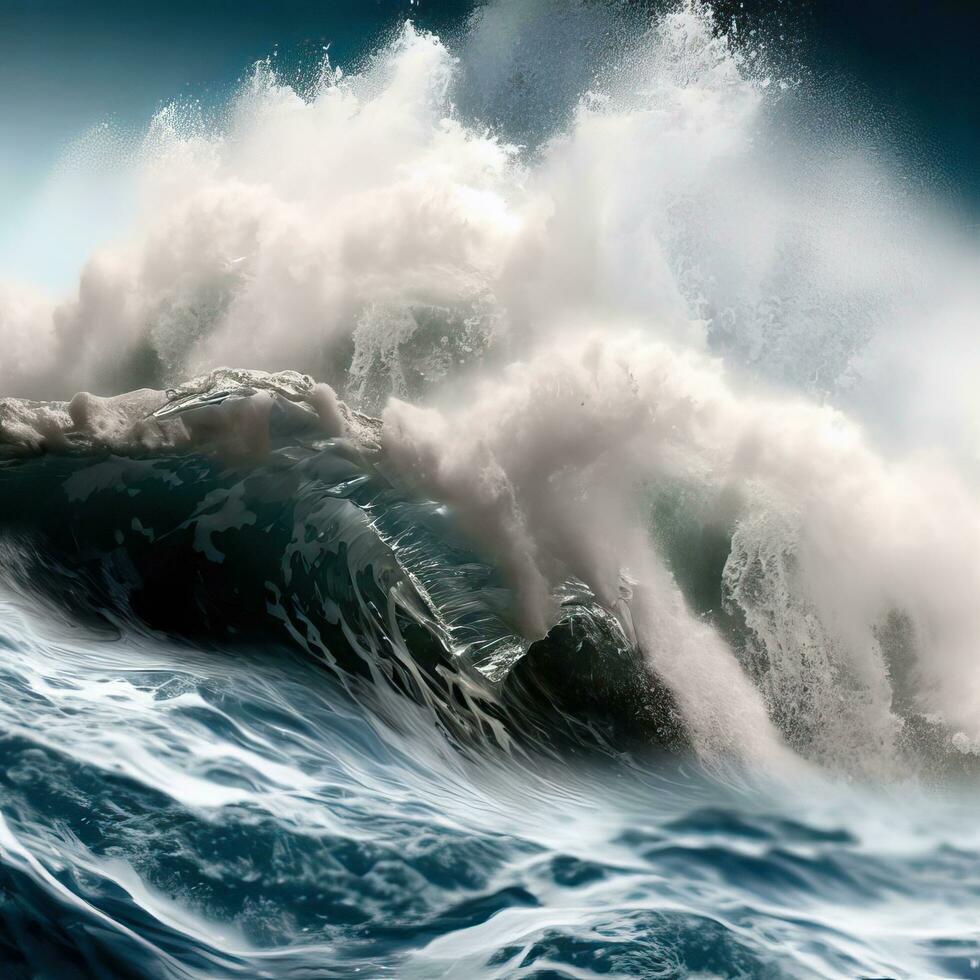 closeup of wave breaking on the rocks la runion France. Generative AI photo