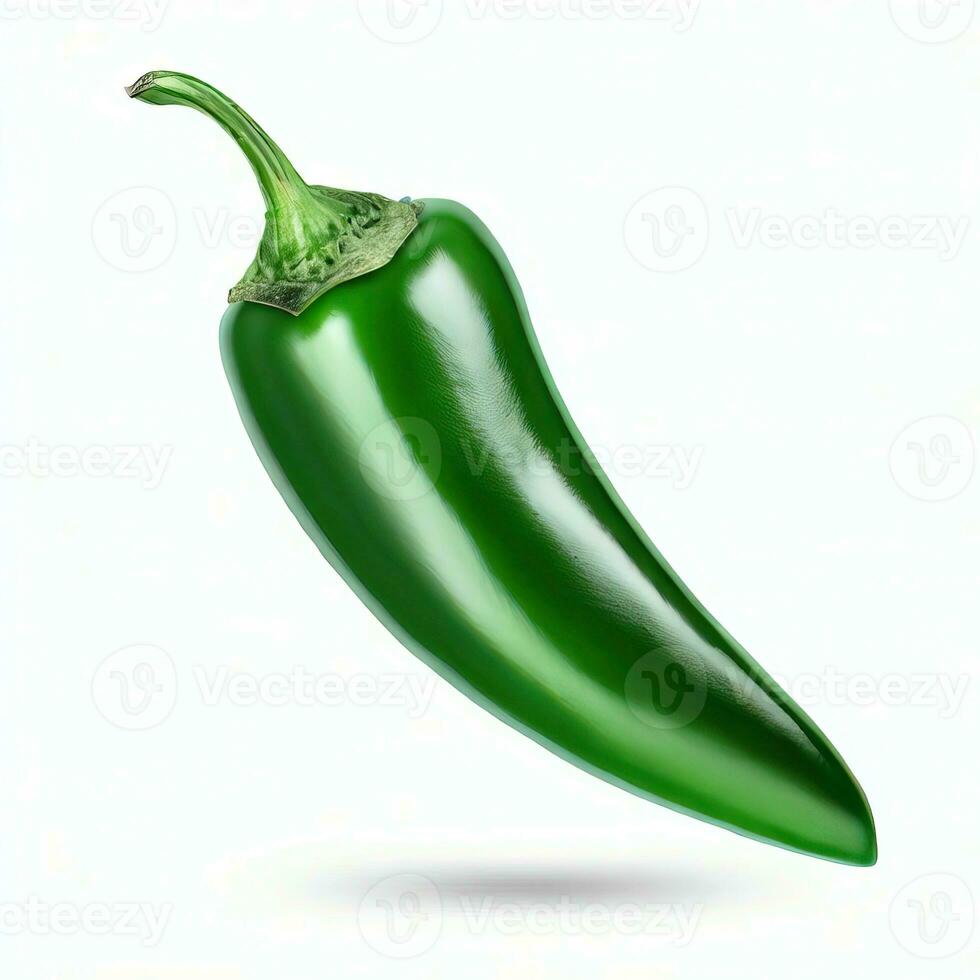 Single green jalapeno isolated on transparent or white background, png Generative AI photo