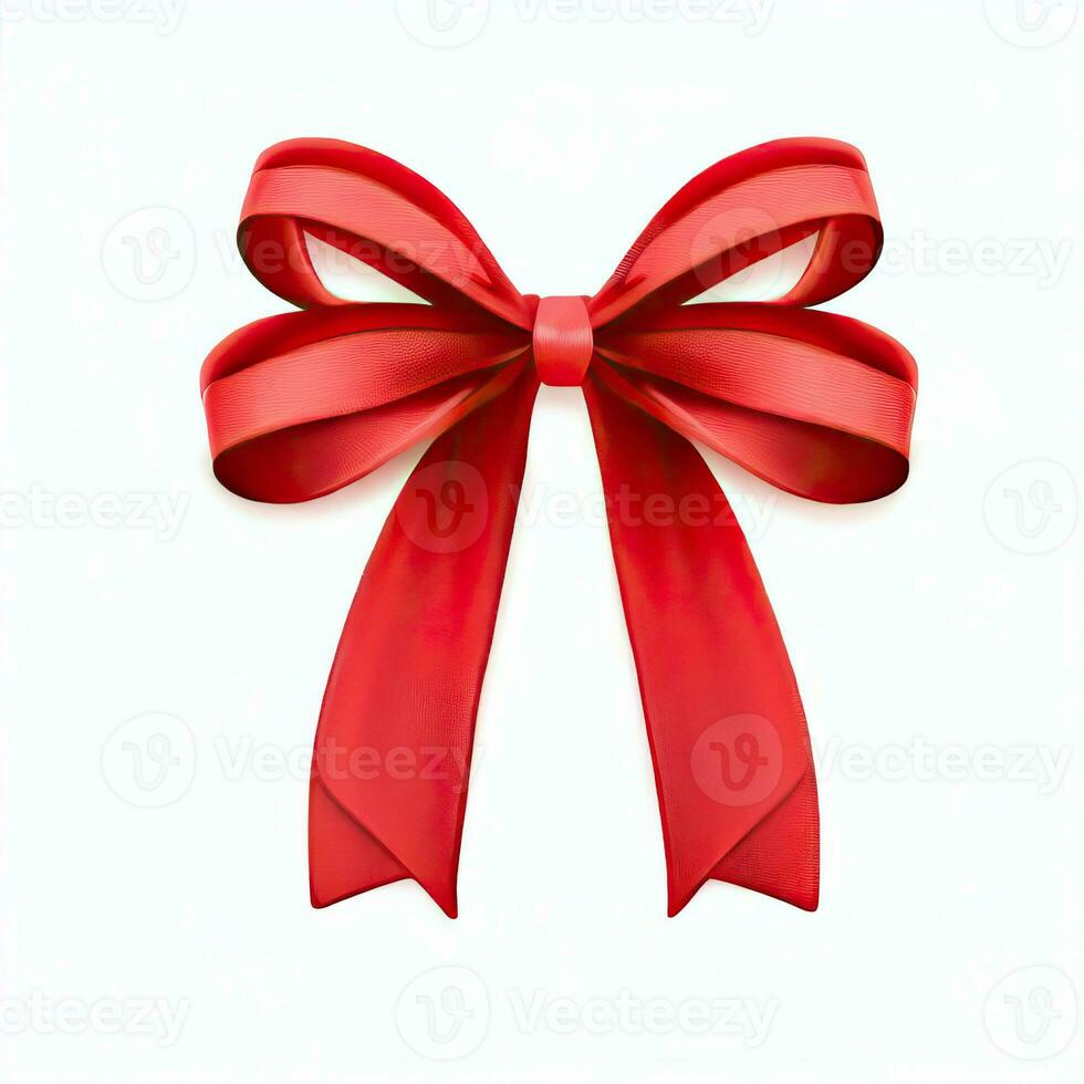 Realistic red ribbon and bow isolated on white Generative AI photo