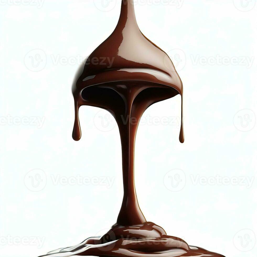 Pouring chocolate dripping isolated on transparent or white background, png Generative AI photo