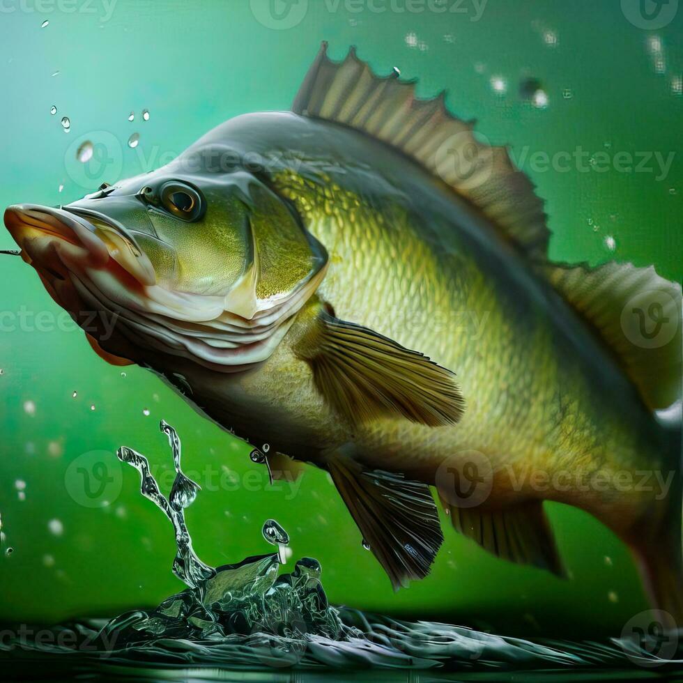 Bass Jumping out of the water on the lake Generative AI photo