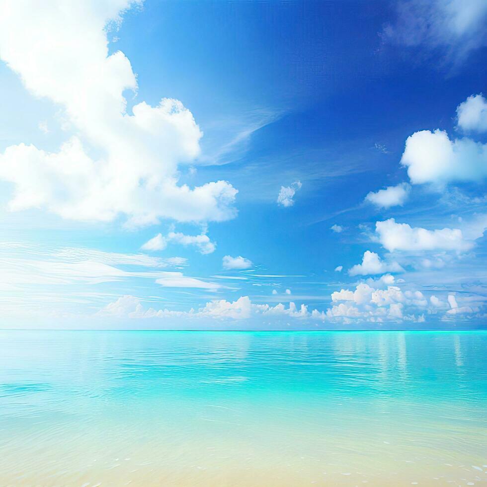 Beautiful tropical beach with blue sky and white clouds abstract texture background. Copy space of summer vacation and holiday  Generative AI photo