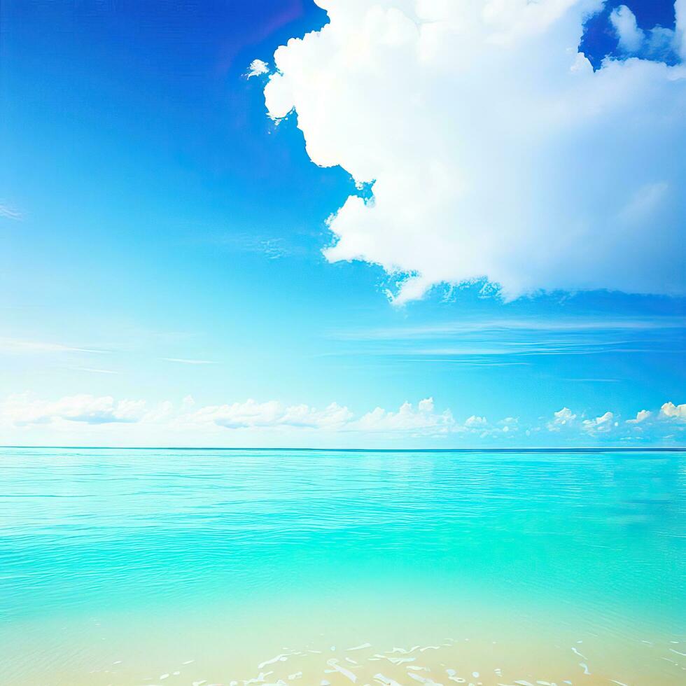 Beautiful tropical beach with blue sky and white clouds abstract texture background. Copy space of summer vacation and holiday  Generative AI photo