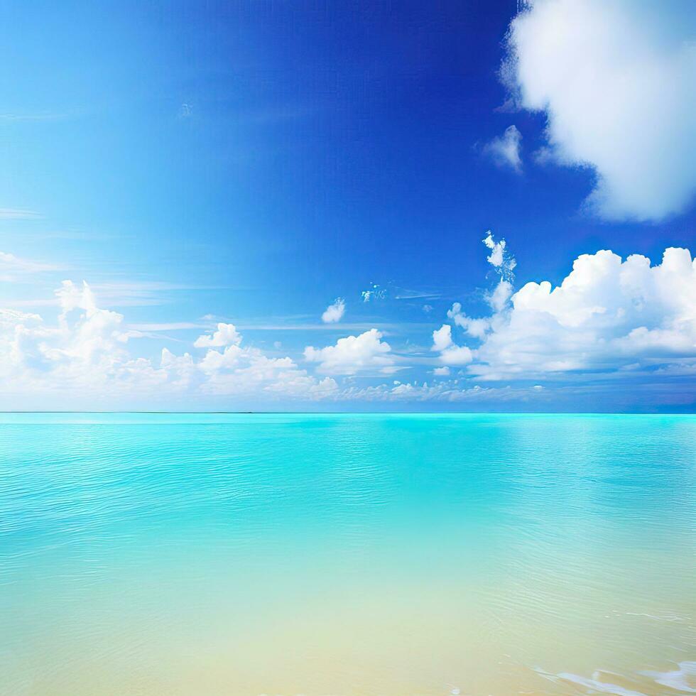 Beautiful tropical beach with blue sky and white clouds abstract texture background. Copy space of summer vacation and holiday  Generative AI photo