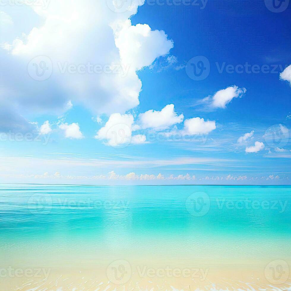 Beautiful tropical beach with blue sky and white clouds abstract texture background. Copy space of summer vacation and holiday Generative AI photo