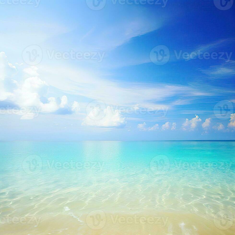 Beautiful tropical beach with blue sky and white clouds abstract texture background. Copy space of summer vacation and holiday Generative AI photo