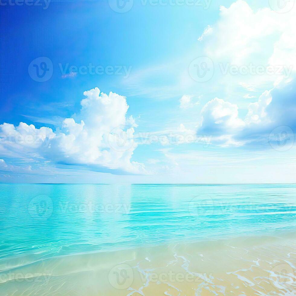 Beautiful tropical beach with blue sky and white clouds abstract texture background. Copy space of summer vacation and holiday Generative AI photo