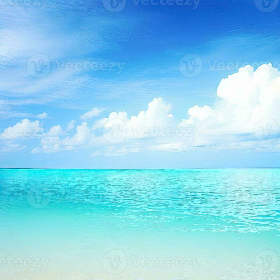 Beautiful tropical beach with blue sky and white clouds abstract texture background. Copy space of summer vacation and holiday Generative AI photo