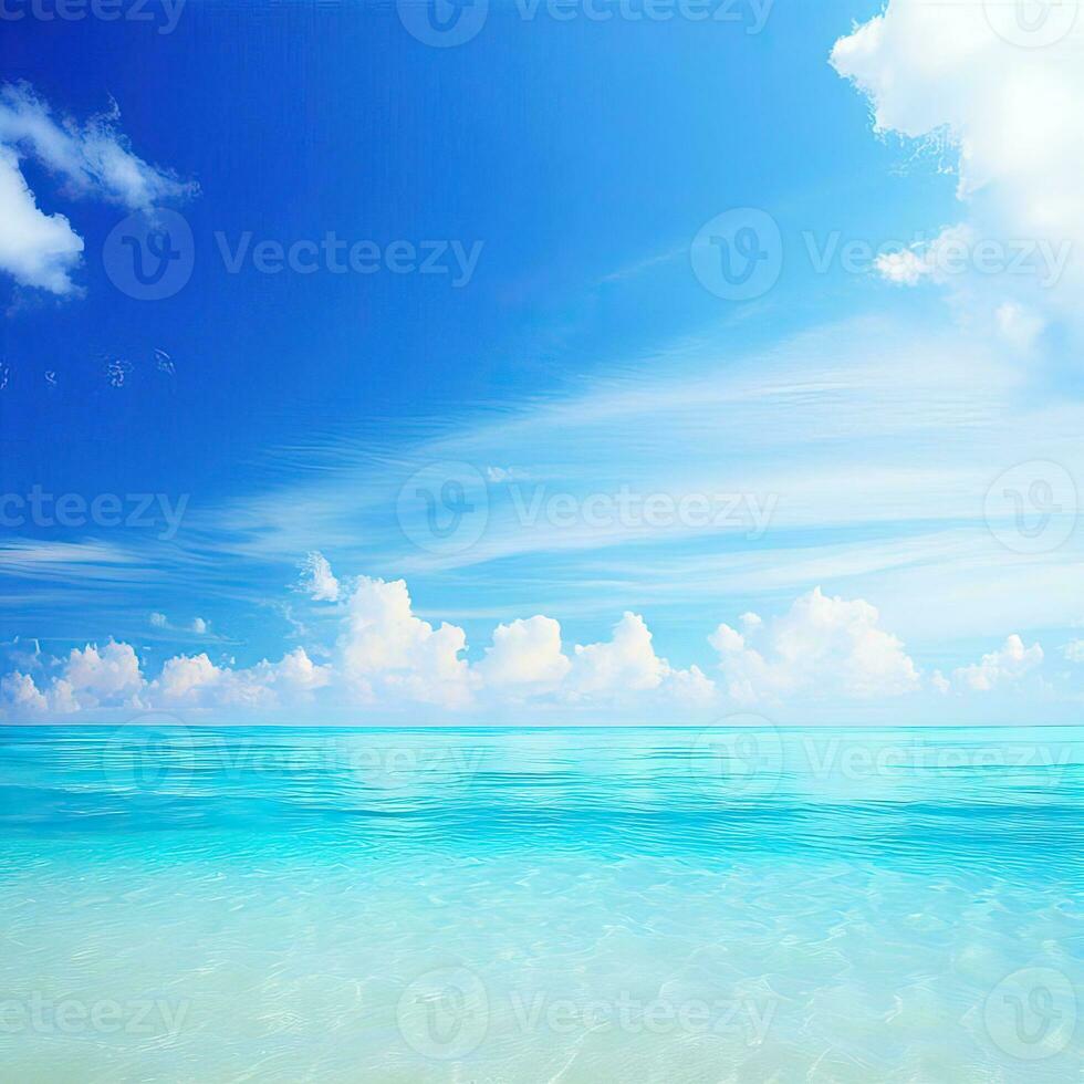 Beautiful tropical beach with blue sky and white clouds abstract texture background. Copy space of summer vacation and holiday Generative AI photo