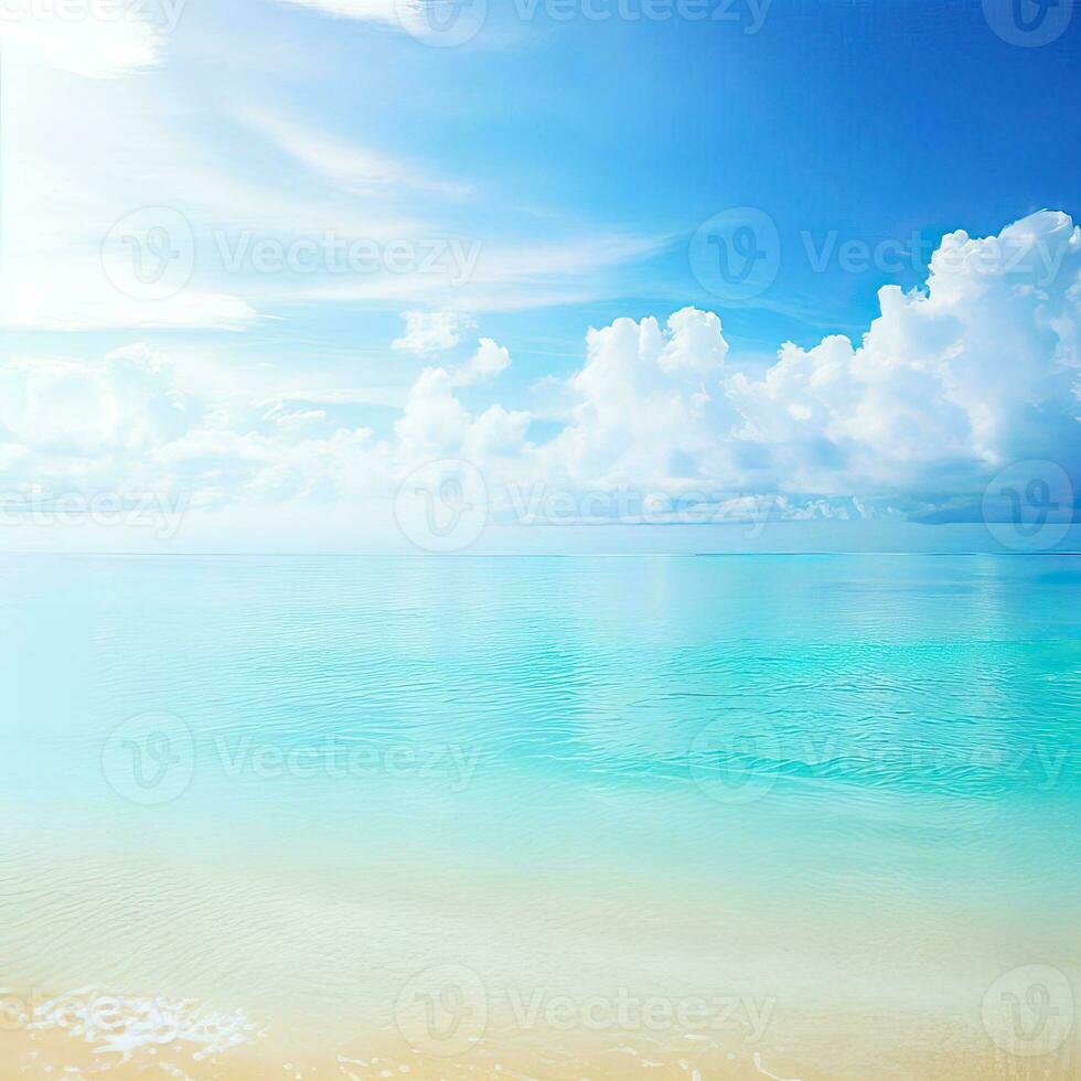 Beautiful tropical beach with blue sky and white clouds abstract texture background. Copy space of summer vacation and holiday  Generative AI photo