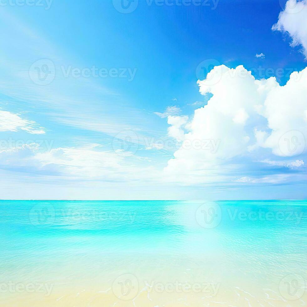Beautiful tropical beach with blue sky and white clouds abstract texture background. Copy space of summer vacation and holiday  Generative AI photo