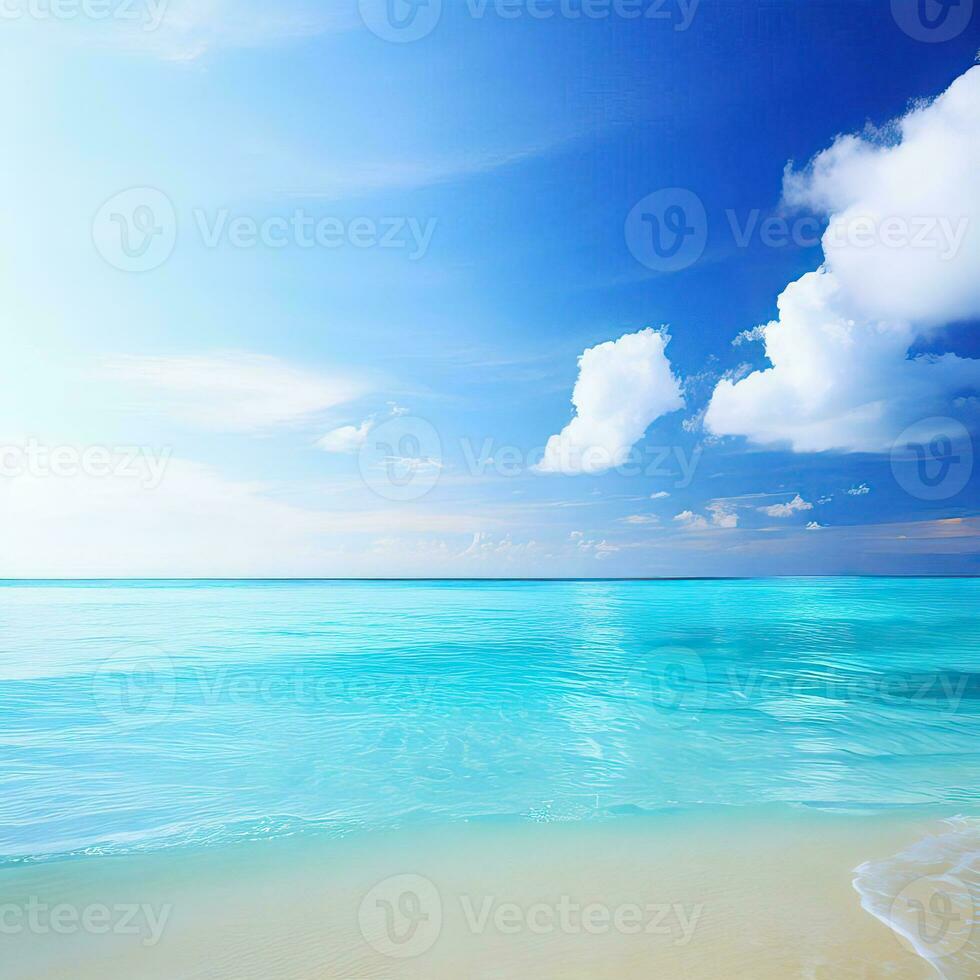 Beautiful tropical beach with blue sky and white clouds abstract texture background. Copy space of summer vacation and holiday  Generative AI photo