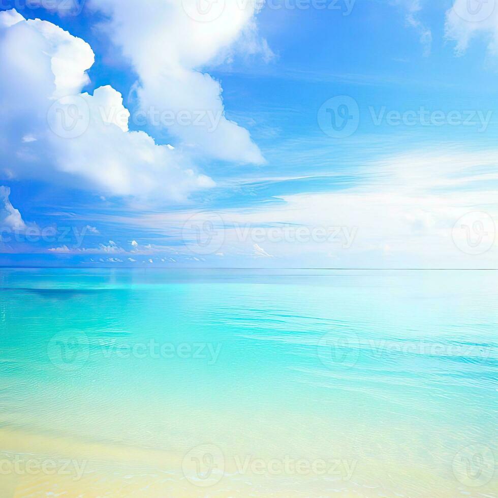 Beautiful tropical beach with blue sky and white clouds abstract texture background. Copy space of summer vacation and holiday  Generative AI photo