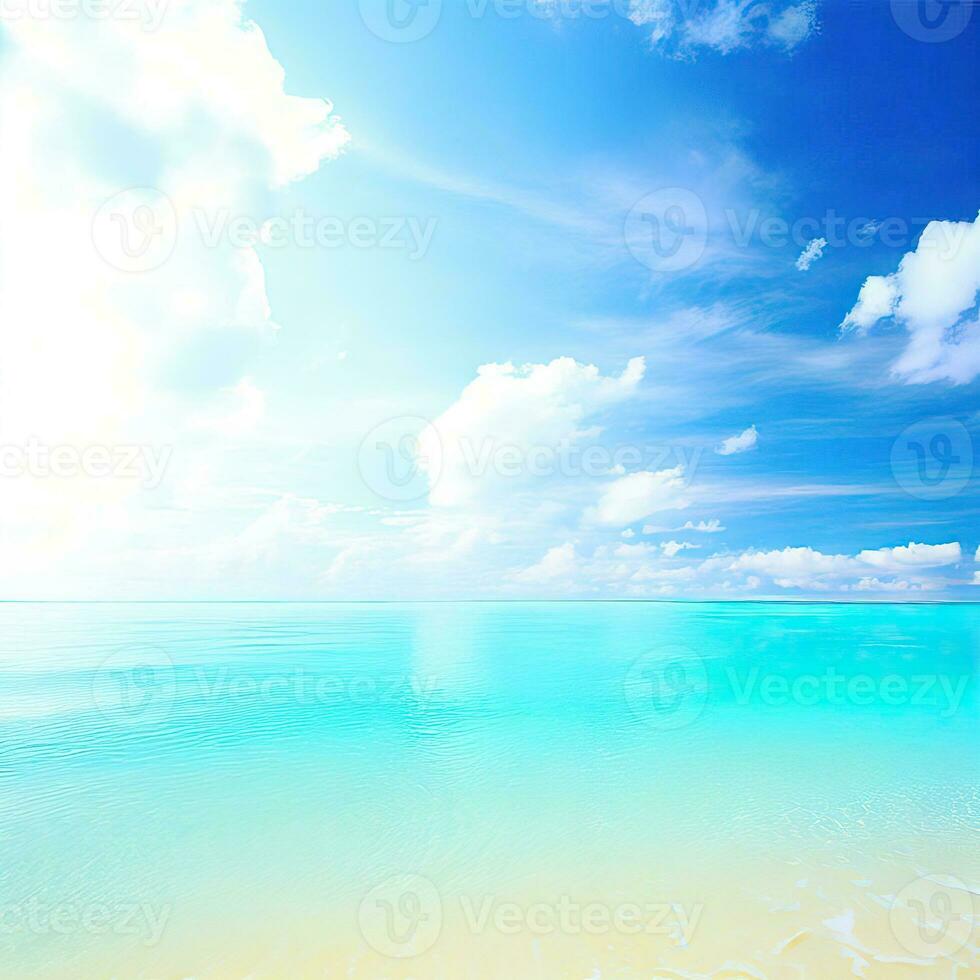 Beautiful tropical beach with blue sky and white clouds abstract texture background. Copy space of summer vacation and holiday  Generative AI photo
