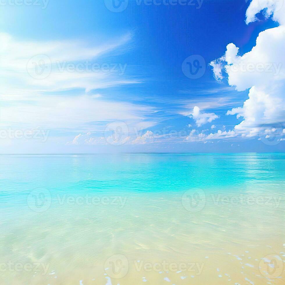 Beautiful tropical beach with blue sky and white clouds abstract texture background. Copy space of summer vacation and holiday  Generative AI photo