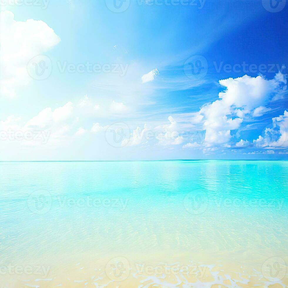 Beautiful tropical beach with blue sky and white clouds abstract texture background. Copy space of summer vacation and holiday  Generative AI photo