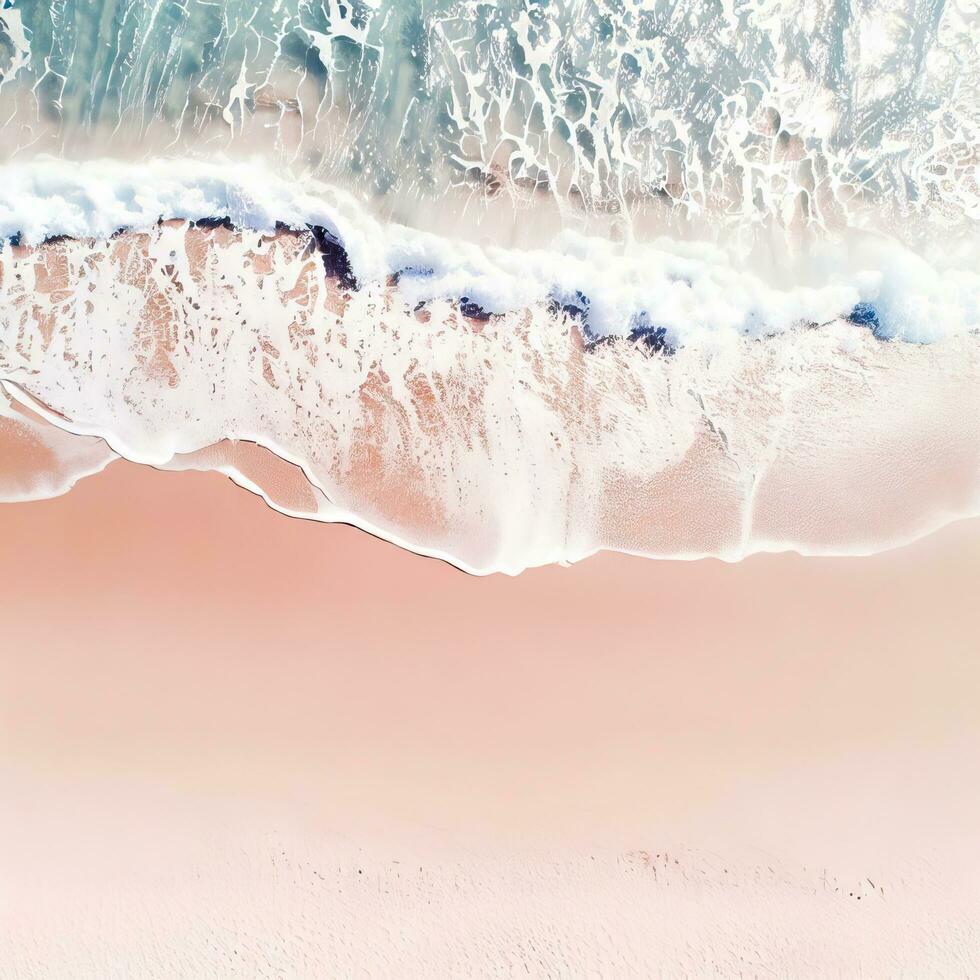 Aerial view of clear turquoise sea Aerial view of sandy beach and ocean with waves Generative AI photo
