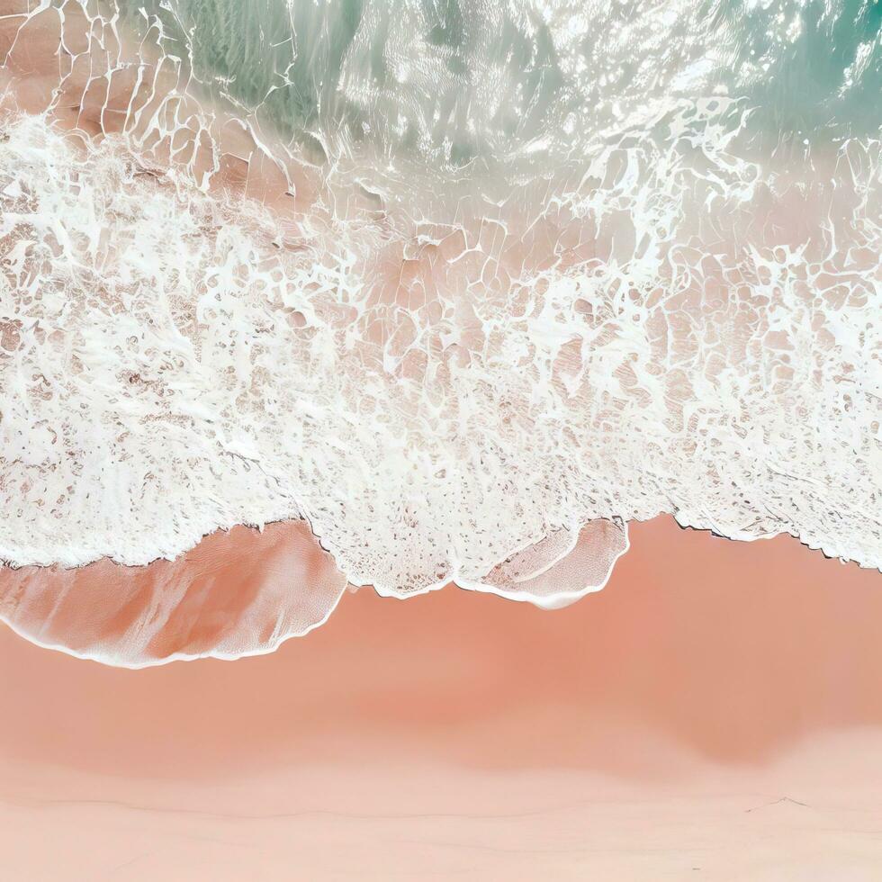 Aerial view of clear turquoise sea Aerial view of sandy beach and ocean with waves Generative AI photo