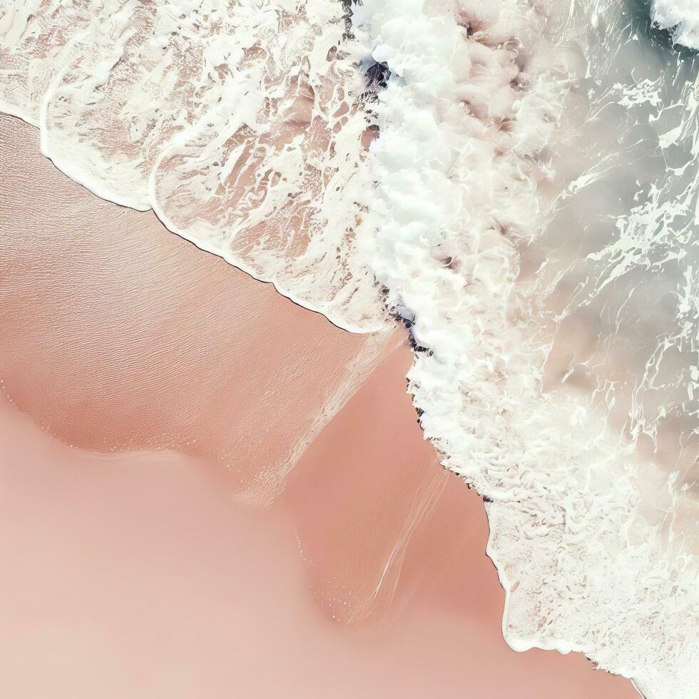 Aerial view of clear turquoise sea Aerial view of sandy beach and ocean with waves Generative AI photo