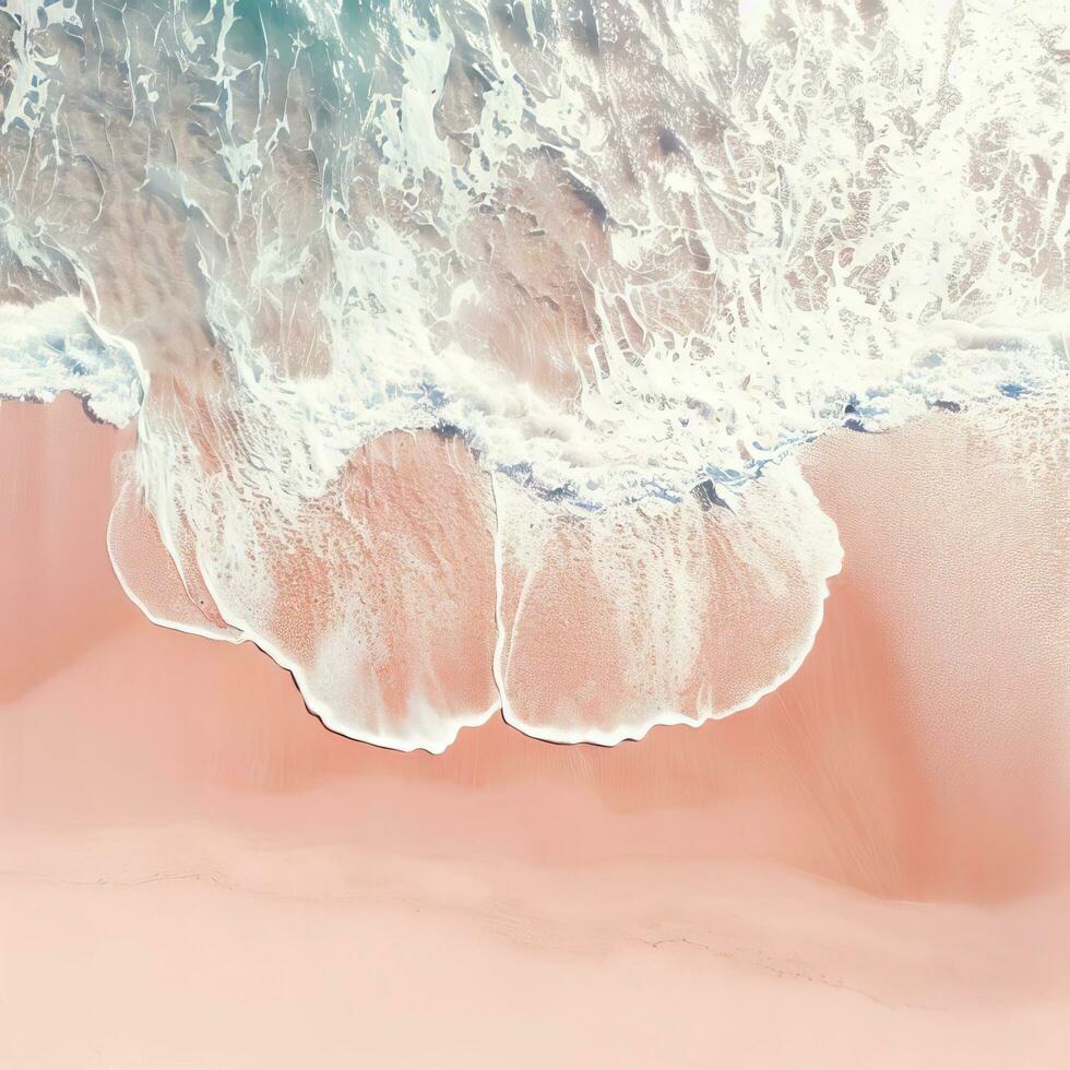 Aerial view of clear turquoise sea Aerial view of sandy beach and ocean with waves Generative AI photo