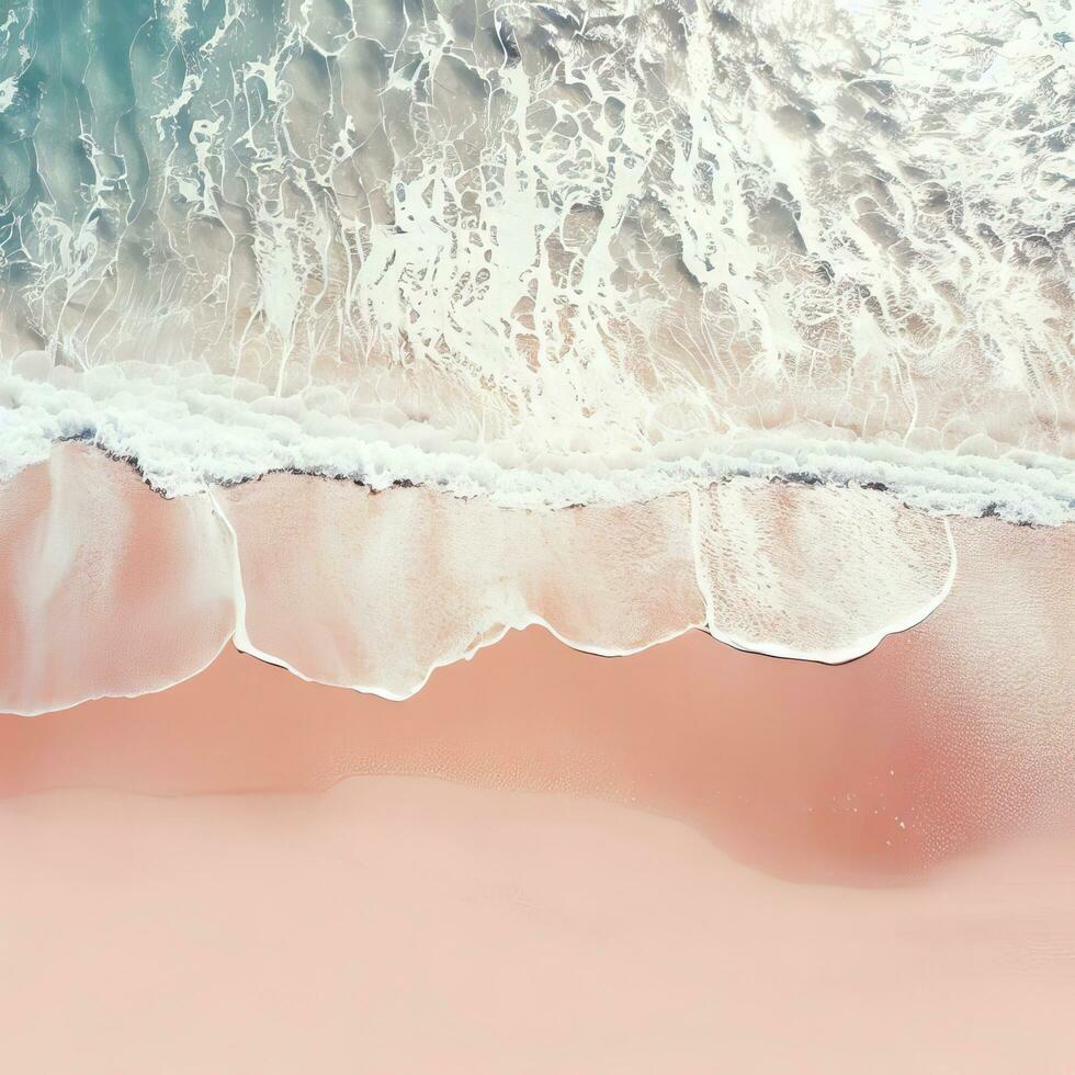 Aerial view of clear turquoise sea Aerial view of sandy beach and ocean with waves Generative AI photo