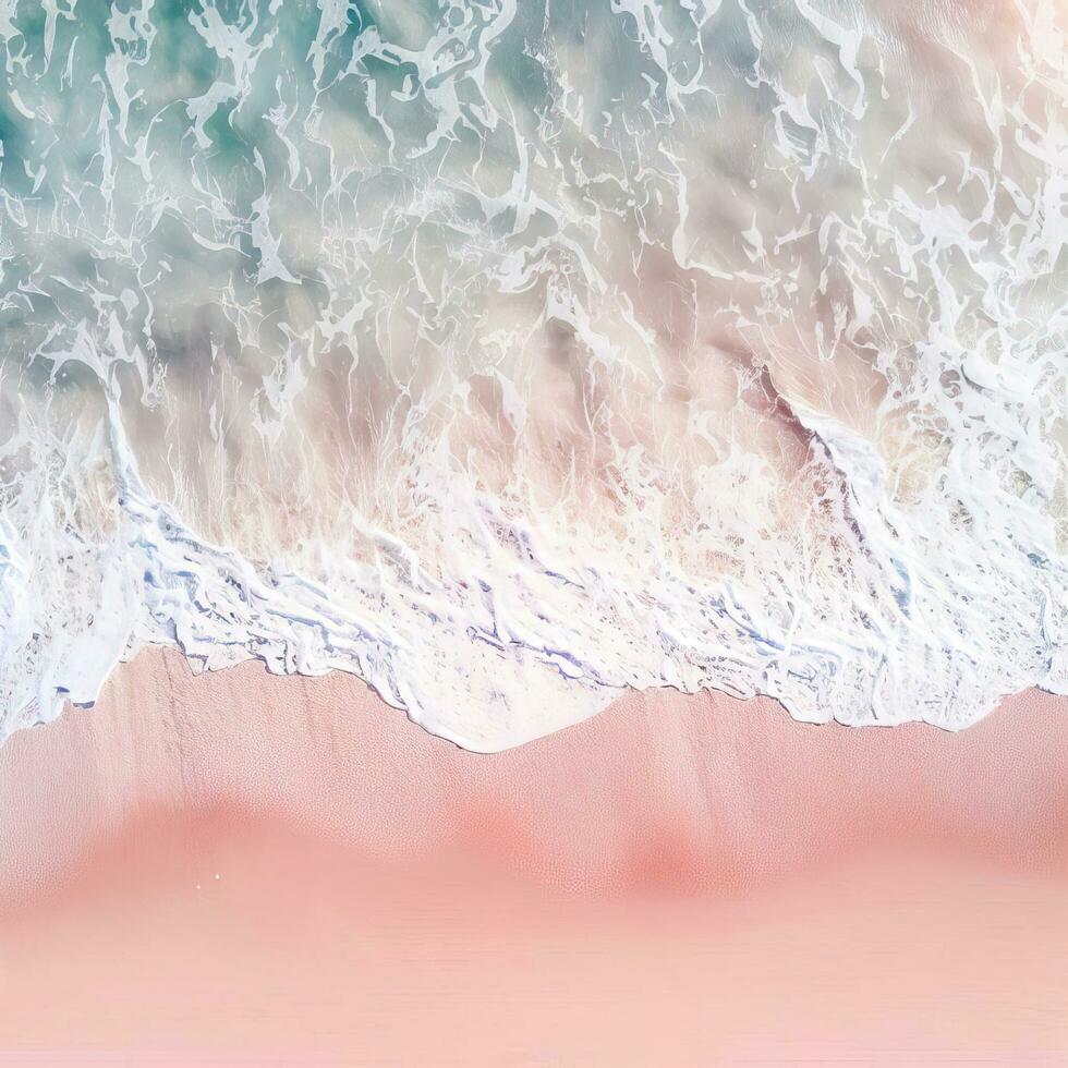 Aerial view of clear turquoise sea Aerial view of sandy beach and ocean with waves Generative AI photo